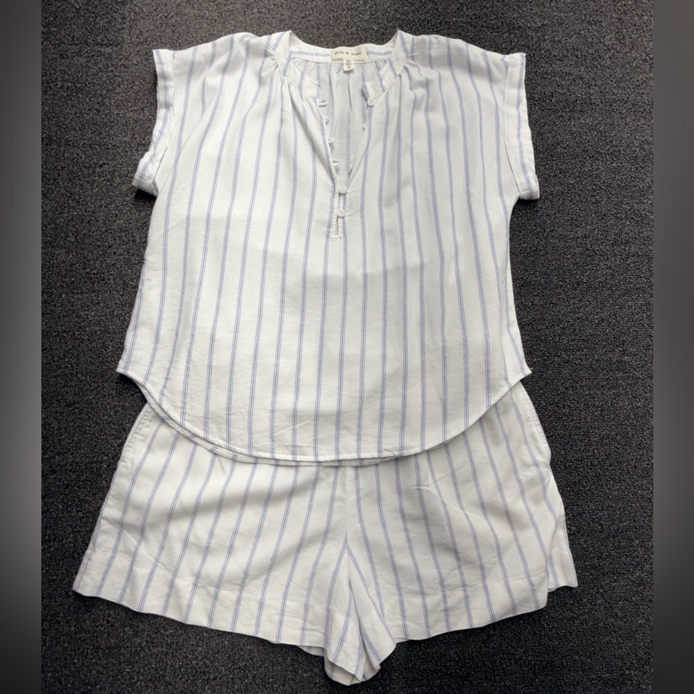 cloth & stone White and Light Blue Striped Linen Top and Shorts Set